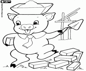 The little pig with some bricks coloring page