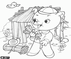 Little pig makes his house with straw coloring page