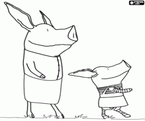 Little pig Olivia with her mother coloring page