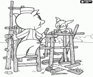 The little pig and the wooden house coloring page