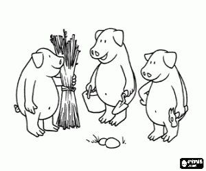 Little pigs want to build the houses coloring page