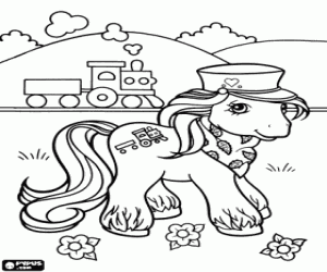 My little pony and a steam train coloring page