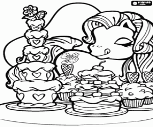 A little pony and sweets coloring page