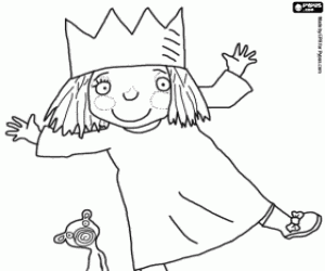 Little Princess and teddy bear coloring page