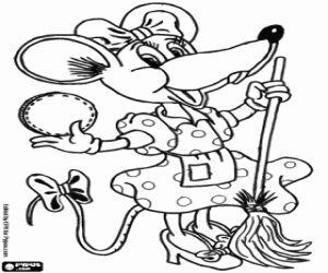 The little rat with broom and a coin coloring page