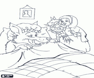 Little Red Riding Hood with bouquet coloring page