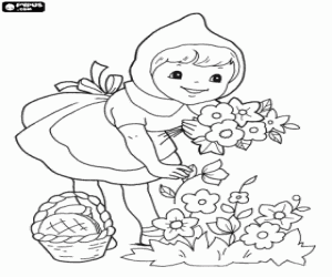Little Red Riding Hood and flowers coloring page