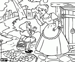 Little Red Riding Hood with her mother coloring page