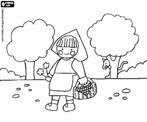 Little Red Riding Hood's forest walk coloring page