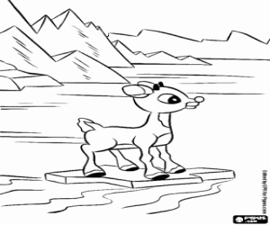 The little reindeer Rudolph on ice coloring page