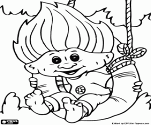 The little troll on a swing coloring page