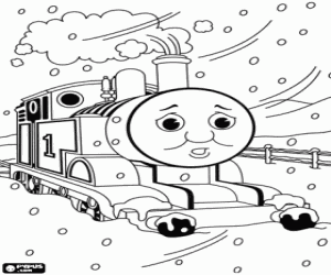 The locomotive Thomas and the snow coloring page