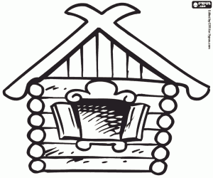 A log house from Russia coloring page