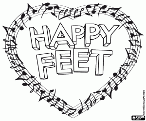 Logo of Happy Feet inside a heart coloring page