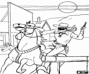 The Lone Ranger in the village coloring page