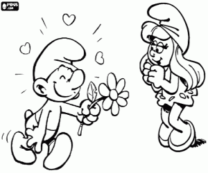 Love between a Smurf and Smurfette coloring page