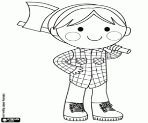 The lumberjack with the ax in the forest coloring page