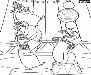 Madagascar penguins at the circus coloring page