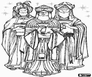 Magi with gifts and elegant dresses coloring page