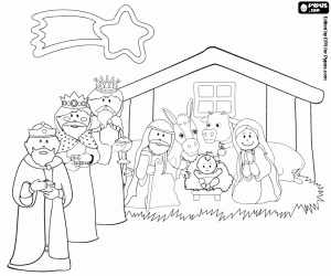 The Magi and the Holy Family coloring page
