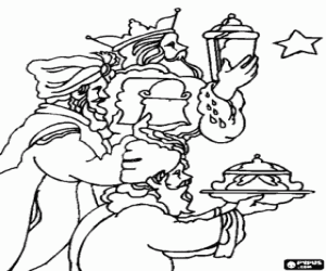 The Magi and the offerings coloring page