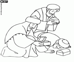 Magi's adoration to Baby Jesus coloring page