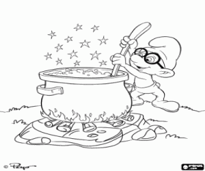 The magic potion of Brainy Smurf coloring page
