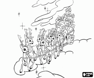 Magical reindeer and the sleigh coloring page