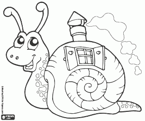 A magical snail with its home coloring page