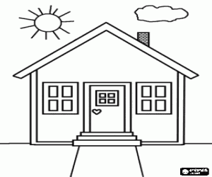Main façade of a small house coloring page
