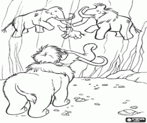 The mammoth and the cave paintings coloring page