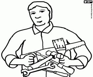 Man with many tools coloring page