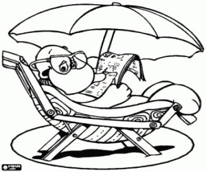 Man with the newspaper on the beach coloring page