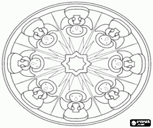 Mandala with Christmas angels coloring page