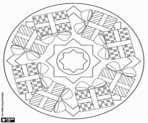 Mandala with Christmas gifts coloring page