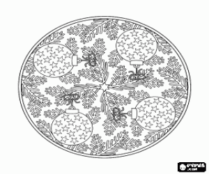 A mandala with Christmas ornaments coloring page