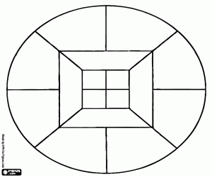 Mandala with squares into quarters coloring page