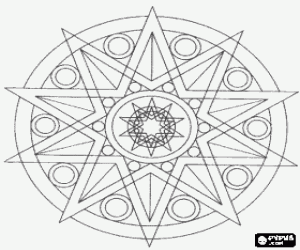 Mandala with circles and star coloring page