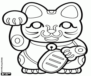 Maneki-neko, the lucky cat coloring page