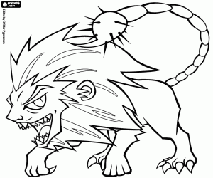 Manticore, a mythical beast coloring page