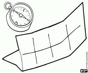 Map and compass for travel coloring page