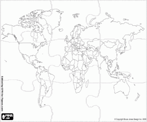Map of the world puzzle coloring page