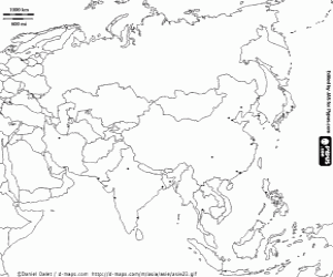 Map of Russia and Asia coloring page