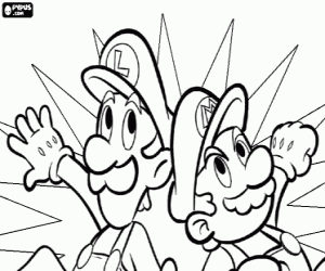 Mario and Luigi in action coloring page
