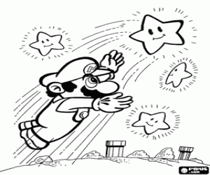 Mario tries to catch the stars coloring page
