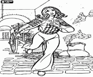 Marion fleeing through the market coloring page