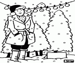 Market of fir trees for Christmas coloring page