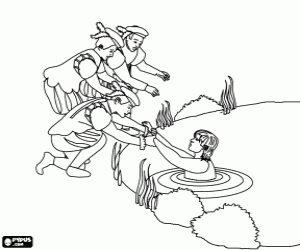 The Marquis drowns in the river coloring page