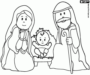 Mary, Joseph and Jesus in the Manger coloring page