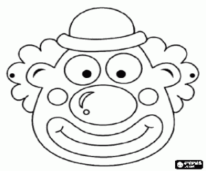 Mask of clown with little hat coloring page